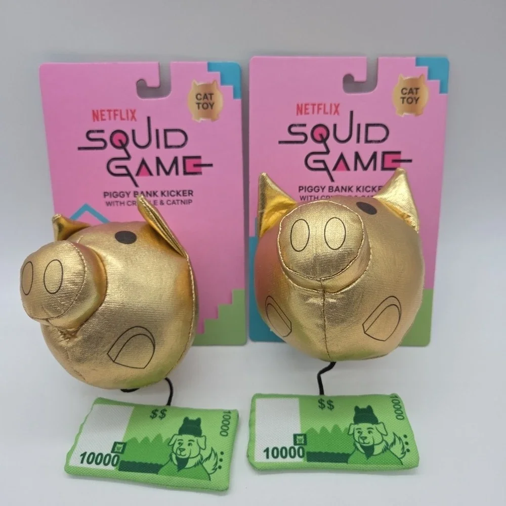Lot 2 Netflix Squid Game Cat Toy Piggy Bank Kicker W Catnip Plush Kitten PlayToy